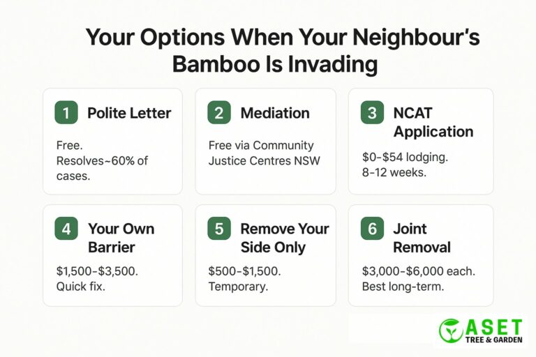 Neighbour's bamboo invading property Sydney — your three options